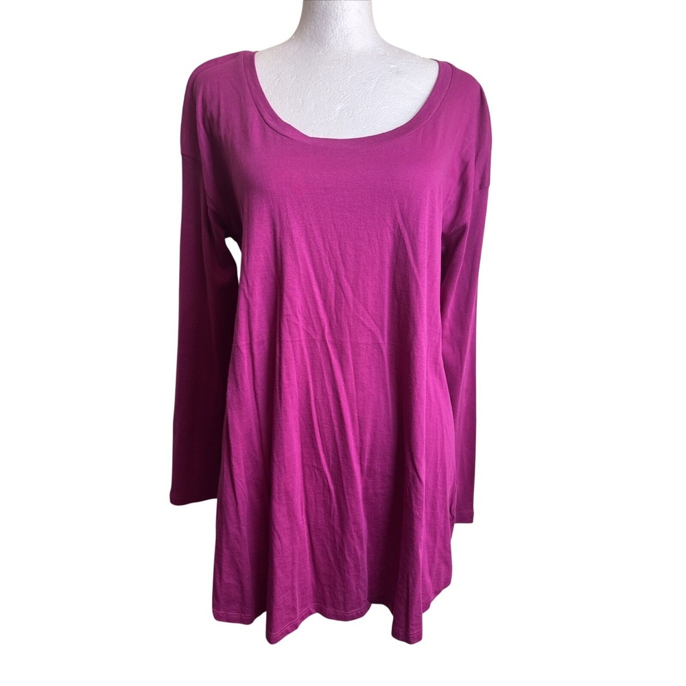 Oso Casuals Magenta Lace Up Back Tunic Long Sleeve 100% Pima Cotton Top M‎